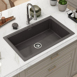 Plantex Quartz Acrylic Kitchen Sink with 10 Years Warranty by Plantex/Undermount Quartz Sink for Kitchen/Granite Single Bowl Kitchen Sinks with Coupling (Con 32x20 Inches)