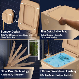 Plantex Platinum Ceramic Rim Wall Hung Western Commode for Toilet/Commode for Bathroom/Washdown Flush Western Toilet with Soft Close Toilet Seat Cover- (Beige-M)