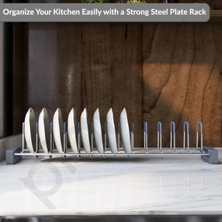 Plantex Premium Stainless Steel Plate Stand for Kitchen Cabinet/13 Slot Plate Rack for Kitchen/Rubber Gripped Saucer Plate Holder(Size-4 inches, Slot- 13, Pack of 1)