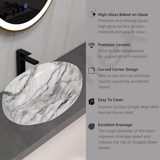 Plantex Ceramic Basin for Bathroom/Table Top Ceramic Basin/Washbasin for Bathroom - (CRETA-NS-211-Marble Finish, 23 x 15 x 5.54 Inch)