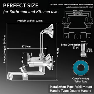 Plantex Brass Wall Mixer for Bathroom 3 in 1/L-Bend Connector for Overhead/Hand Shower/Spout Mixer Tap/Mixture Tap for Bathroom with 7-Year Manufacturer's Warranty-(Flo-819 Chrome)