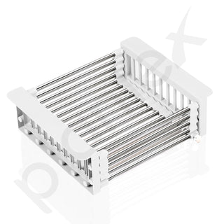 Plantex Stainless Steel & ABS Plastic Sink Drainer Basket/Sink Basket with Adjustable Armrest Kitchen Rack/Vegetable & Fruits Washing Organizer/Sink Utensils Drainer Stand - Pack of 1 (White)