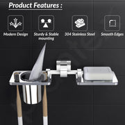 Plantex 304 Grade Stainless Steel Splash Soap and Brush Holder/Soap Dish/Toothbrush Holder/Bathroom Accessories - Chrome