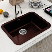 Plantex Quartz Matt Kitchen Sink/UV Protected Kitchen Sink/Undermount Sink for Kitchen/Metalic Single Bowl Sink with Coupling and Hose Pipe - Pack of 1 (24 x 18 inch, Choco Brown)
