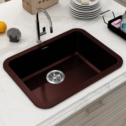 Plantex Quartz Matt Kitchen Sink/UV Protected Kitchen Sink/Undermount Sink for Kitchen/Metalic Single Bowl Sink with Coupling and Hose Pipe - Pack of 1 (24 x 18 inch, Choco Brown)