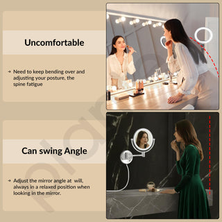 Plantex Brass and 304 Stainless-Steel Magnifying Mirror with LED/Makeup Mirror with Light/Zoom Mirror- 5x/1x Magnification (8 Inch-Chrome/Wall Mount)