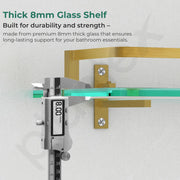 Plantex Frosted Glass Shelf for Bathroom/Shelf with Brass Railings and Brackets/Shelf for Living Room/Bedroom/Kitchen - Pack of 3 (15 x 6 inch, Brass Antique)