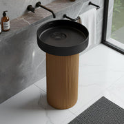 Plantex Acrylic Resin & Quartz Pedestal Basin for Bathroom/One Piece Pedestal Free Standing Round Wash Basin for living Room/Hotel (Black & Gold)
