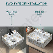 Plantex Wall Mount Washbasin for Bathroom/Designer Ceramic Bathroom Sink/Rectangle Tabletop Wash Basin/Home/Office (13 x 11.5 x 4.5 Inch)