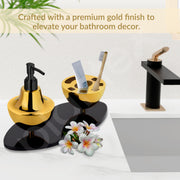 Plantex Liquid Soap Dispenser with Tumbler Holder for Bathroom/Stainless Steel and Acrylic 2 in 1 Shampoo Dispenser with Toothpaste Holder/Bathroom Accessories - Pack of 1 (Gold & Black)