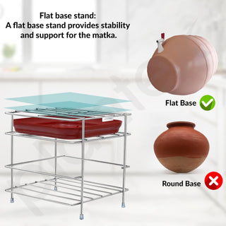 Plantex Matka Stand/Stainless Steel 2-Tier Matka Stands for Kitchen/Square Water Pot with Tray - (1186, Chrome)