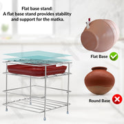 Plantex Matka Stand/Stainless Steel 2-Tier Matka Stands for Kitchen/Square Water Pot with Tray - (1186, Chrome)