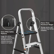 Plantex Big Foot 5 Step Foldable Aluminium Ladder/Step Ladder for Home Use with Wide Anti-Slip Steps and Secured Joints/5-Year Manufacturer Warranty(Black & Silver)