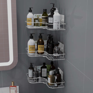 Plantex Self Adhesive Stainless Steel Bathroom Shelf for Wall/No Drill Corner Shelves for Bathroom Organiser/Wall Mounted Shelves Without Drill/Corner Shelf & Rack for Kitchen-(Chrome, Pack of 3)