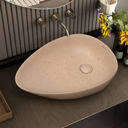 Plantex Table Top Wash Basin for Bathroom/Oval Countertop Vessel Sink Basin for Home/Office/Designer Ceramic Basin (Peach,22 x 15.5 x 5 Inch)