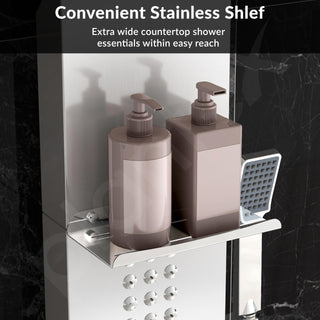 Plantex 304 Grade Stainless Steel Shower Panel/6 in 1 Shower System/Handshower with Waterfall Outlet/Tub Spout/Body Massage Spray With Hot &cold Mixer- (1015, Chrome)