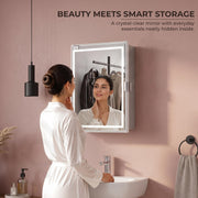 Plantex LED Mirror Cabinet for Bathroom/ABS Storage Cabinet/Mirror Cabinet for Wall/Mirror with Storage for Bathroom - 18x14 Inch (CAB-118, White)