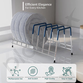 Plantex Stainless Steel Plate Stand for Kitchen Cabinet/10 Slot Plate Rack for Kitchen/6-Inch Rubber-Gripped Dish Stand(Size-6Inches, Slot- 10, Pack of 1)