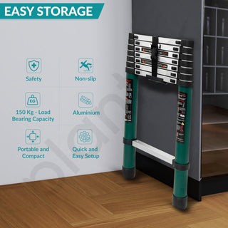 Plantex 2m (6.5 ft.) Aluminium Telescopic Ladder/7-Steps Portable Ladder with Removable Hooks/Foldable Multipurpose Collapsible Ladder for Home & Outdoor Use/2 Years of Warranty - (Green)