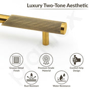Plantex Stainless Steel & Aluminium Cabinet Handle/96mm Wardrobe Door Handle/Cupboard Pull-Push Handles for Home/Office - Pack of 2 (Brass Antique & Gold)