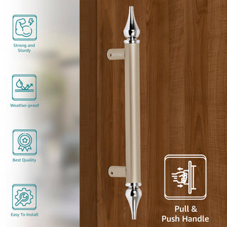 Plantex Heavy Duty Main Door Handle - 14 Inch Pull Push Handle - Satin White & Chrome Finish - Pack of 1 - 3 Years Warranty