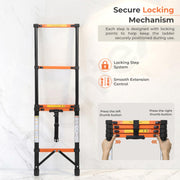 Plantex 1.9m (6.23 ft.) Telescopic Ladder/Carbon Steel 5-Steps Portable & Compact Ladder/Foldable Multipurpose Collapsible Ladder for Home & Outdoor Use - (Orange)
