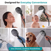 Plantex Hand Shower for Bathroom/6 Mode Multifunctional Shower/5-Inch ABS Plastic Silicone Handheld Shower Head/Easy Mode Switching – (Black, H-627)