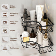 Plantex Self Adhesive Bathroom Shelf Rack/Bathroom Organizer Without Drill/Corner Shelf for Bathroom Wall/Kitchen Corner Shelves Self Adhesive/Shelves for Kitchen-Pack of 2(Black)