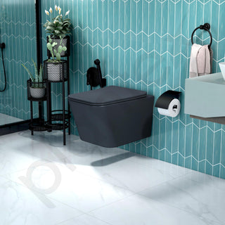 Plantex Imported Italica Ceramic Wall Hanging Commode/Rimless Washdown Flush Commode/Western Toilet with Soft Close Toilet Seat Cover - P trap (Square - Matt Dark Grey)