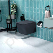 Plantex Imported Italica Ceramic Wall Hanging Commode/ Rimless Washdown Flush Commode/ Western Toilet with Soft Close Toilet Seat Cover - P trap (Square - Matt Dark Grey)