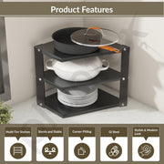 Plantex GI-Steel 3-Tier Pan Stand for Kitchen/Multipurpose Corner Floor Mount Shelf for Kitchen - Pack of 1 (Black)