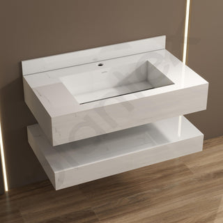 Plantex Floating Vanity for Bathroom/Slab Tile Vanity/Wall Mount Basin with Cabinet/Washbasin Cabinet - 32 x 18 inch (ED-07-Marble Finish)