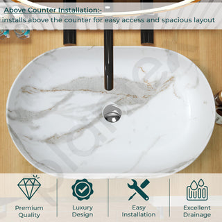 Plantex Ceramic Wash Basin/Oval Tabletop Basin for Bathroom/Washbasin Sink for Home/Office (Glossy White - 21 x 14 x 6 Inch)