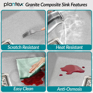 Plantex Granite Single Bowl Kitchen Sink/Non-Fading Mosaic Matt Grey Colour With Uv Protection/Quartz Sink For Kitchen/Undermount/Overmount (Mosaic Grey/21 X 18 Inches)