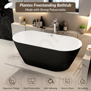 Plantex Bathtub For Bathroom/Freestanding Bath tub for Adults/Deep Soaker Bathtub with Overflow, Popup and Drain Pipe (BSM-203-Black & White-1700mm)