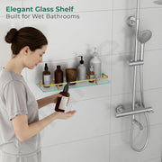Plantex Premium Frosted Glass Shelf for Bathroom/Kitchen/Living Room with Brass Railings and Brackets - Bathroom Accessories (Brass Antique - 18x6 - Pack of 1)