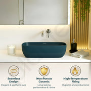 Plantex Wash Basin for Bathroom/Ceramic Basin/Rectangle Tabletop Basin/Hand Washbasin for Home/Restaurant - (18 x 13 x 5 inch -Pine Blue)