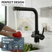 Plantex Kitchen Sink Faucet/Kitchen Tap Handle Brass and Body is 304 Grade Stainless Steel/Double Handle Kitchen Mixer Tap Hot and Cold/360Â° Swivel Spout Sink Taps - (7908, Black)