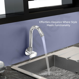 Plantex Single Lever Kitchen Sink Tap with Water Saving Aerator and Brass Spindle Tap/Quarter Turn Sink tap for Kitchen Basin with Wall Flange and Teflon Tape (Saga-Chrome)