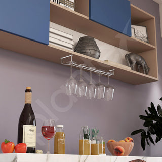 Plantex Stainless Steel Wine Glass Rack/Holder Upside Down Glass Hanging Organizer/Glass Hanging Stand for Pubs/Kitchen/Bars - (Single Line - L20 x W4.5 Inches), Tiered Shelf