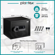 Plantex 38 Litre Digital Locker For Home/Safe Locker Box with Biometric/Touch Panel Display/Emergency Key Locks/Perfect Security Solution for Valuables/2 Years Warranty By Plantex - (Black)