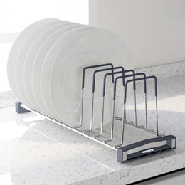 Plantex Stainless Steel Thali Stand/Dish Rack Kitchen Cabinet/Plate Stand for Modular Kitchen/Tandem Box Accessories - 10 Sections (Chrome/Pack of 1)