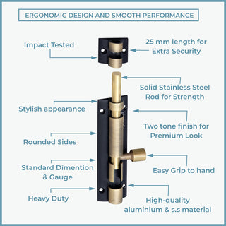 Plantex Heavy Duty 4-inch Joint-Less Tower Bolt for Wooden and PVC Doors for Home Main Door/Bathroom/Windows/Wardrobe - Pack of 2 (703, Brass Antique and Black)