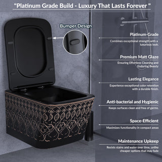 Plantex Ceramic Wall Hung Commode/Rimless Washdown Western Commode/P Trap Western Toilet with Soft Close Seat Cover - (Matt Black)