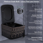 Plantex Ceramic Wall Hung Commode/Rimless Washdown Western Commode/P Trap Western Toilet with Soft Close  Seat Cover - (Matt Black)