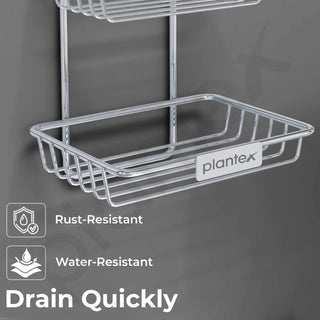 Plantex Self-Adhesive Stainless Steel Wall Hanging Soap Storage Rack/Bathroom Soap Holder for Wall/Double Layer Soap Tray - Bathroom Accessories