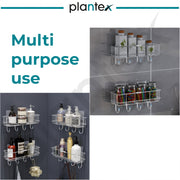 Plantex Stainless Steel Self-Adhesive Multipurpose Bathroom Shelf with Hooks/Towel Holder/Rack/Bathroom Accessories-Wall Mount - Pack of 4 (Chrome)