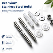 Plantex 10MM Stainless Steel Basin Fastener Set/Heavy Duty Rag/Rack Bolt with Nut/ Washer & Nylon Rawl Plug/Wash Basin/Water Heater/TV Mount & Cabinet Wall Fixing