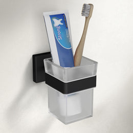 Plantex Stainless Steel Tumbler Holder for Bathroom/Toothbrush Glass Holder/Bathroom Accessories - Pack of 1, Aqua (Black)