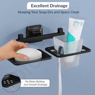 Plantex 304 Grade Stainless Steel Squaro 2 in 1 Soap Dish with Tumbler Holder/Soap Stand/Tooth Brush Holder/Bathroom Accessories (Black)
